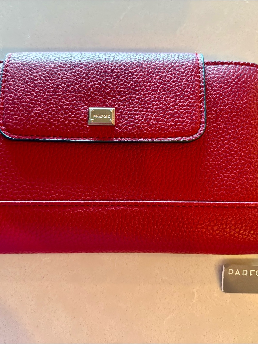 PARFOIS Red Pebbled Leather Wallet